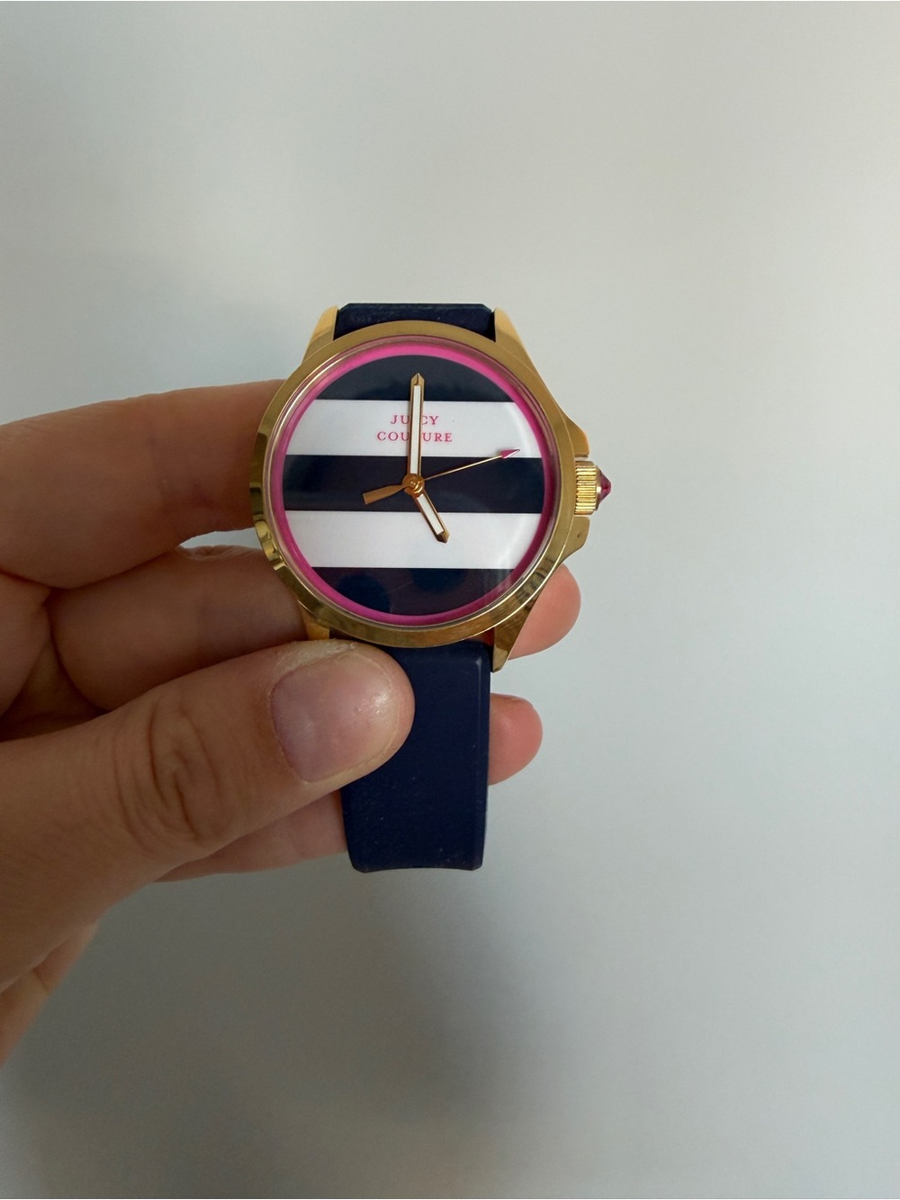Juicy Couture Gold-Tone Striped Watch with Navy, White & Pink Accents